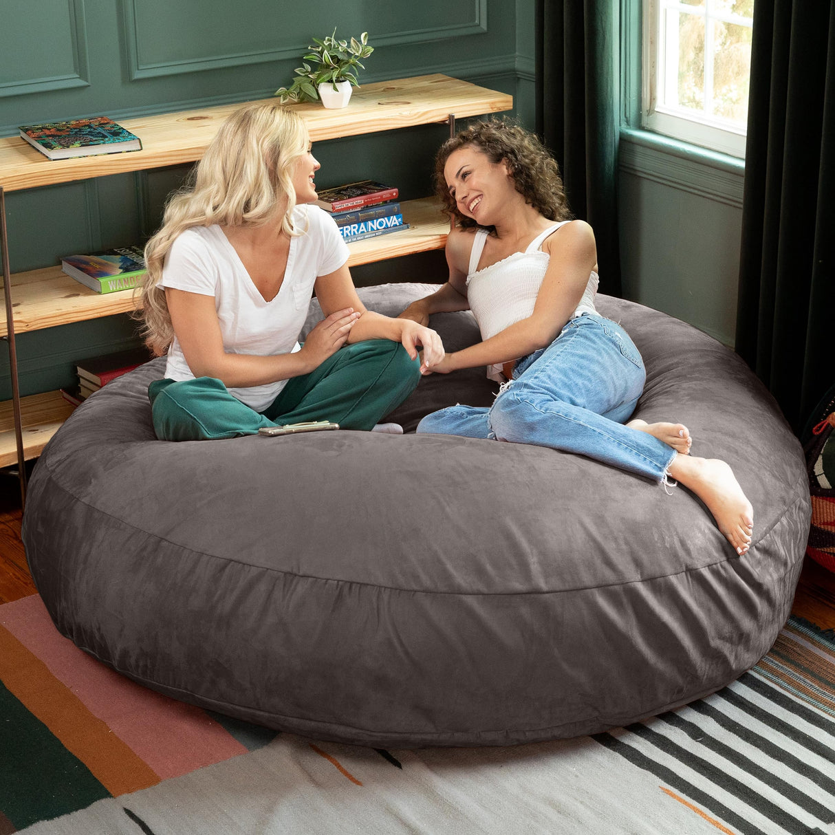 Jaxx 6 Foot Cocoon - 2-in-1 Convertible Bean Bag Bed & Large Bean Bag Chair for Adults, Charcoal Jaxx