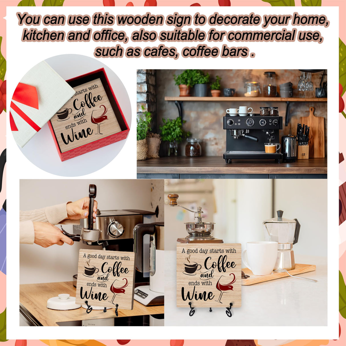 Coffee And Wine Desk Decor Sign, Rustic Wooden Sign With Stand, A Good Day Starts With Coffee And Ends With Wine Sign For Farmhouse Home Kitchen Bar Shelf Table, Gifts For Family Friend Coworker, C18 Zmyollo
