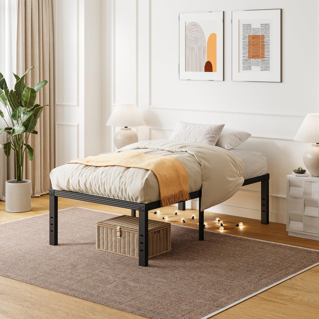 ZIYOO Twin Bed Frames, 18 Inches Platform Bed Frame, 1000lbs Heavy Duty Steel Slat, Non-Slip Design, No Box Spring Needed, Easy Assembly, Quiet Noise Free, Under Bed Storage Space, Black ZIYOO