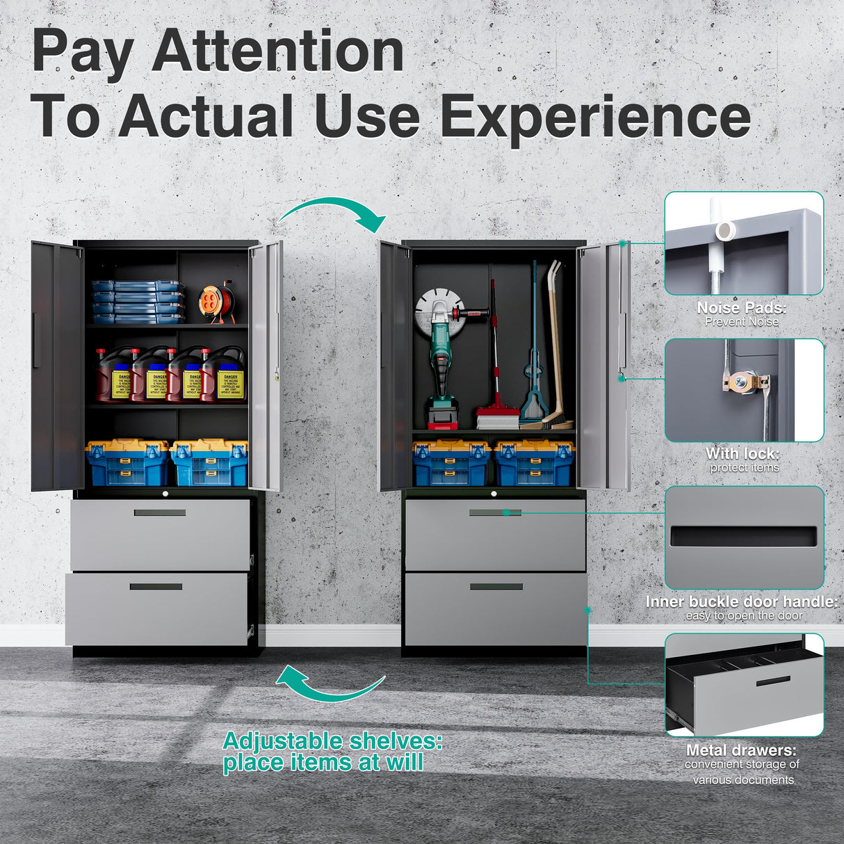 SISESOL Metal Storage Cabinet with Drawers, 71" File Cabinets for Home Office, Locking Steel Storage Cabinet with Doors and Shelves for Home, Office, Warehouse, Garage, School (Gray, 2 Drawers) SISESOL