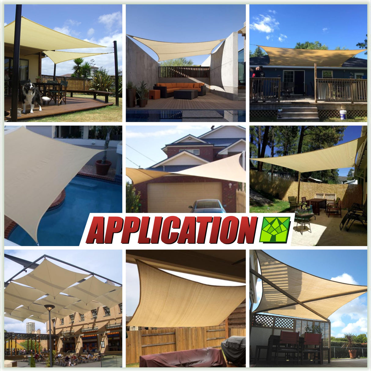 ColourTree 16' x 16' Sand Beige Sun Shade Sail Square Canopy Awning Fabric Cloth Screen - UV Block UV Resistant Heavy Duty Commercial Grade - Outdoor Patio Carport - (We Make Custom Size) ColourTree