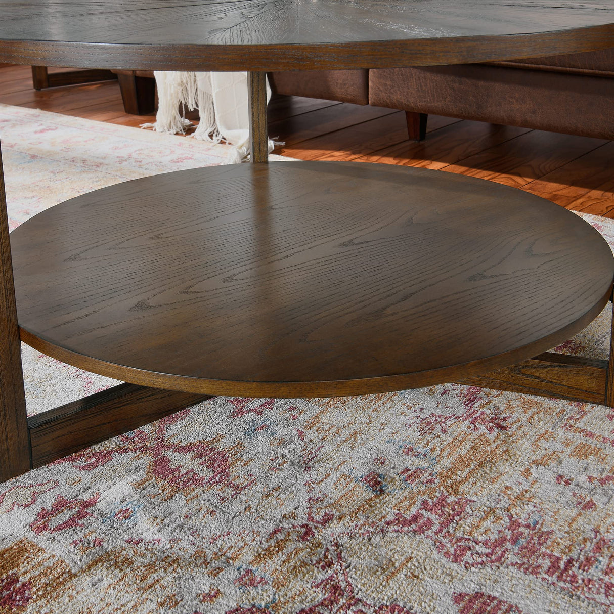 PADMA HOUSE 33.5" Round Wood Coffee Table, 2-Tier Solid Wood Rounded Circle Accent Coffee Table Center Cocktail Table Vintage Furniture for Home Living Room Bedroom,Espresso Brown 3338NC PADMA HOUSE