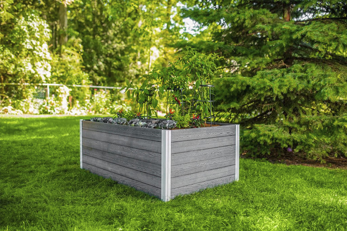 Vita Urbana 3 Foot x 5 Foot Embossed Vinyl Keyhole Garden with Composting Basket, Slate Grey, Gray, PVC, BPA and Pthalate Free, Woodgrain, VT17602 Vita