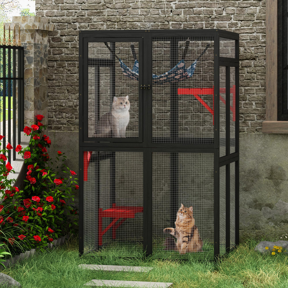 Catio Outdoor Cat Enclosure, Wooden Catio with Window Access for Patio, Indooe Kitty House (Gothic) Nyeekoy