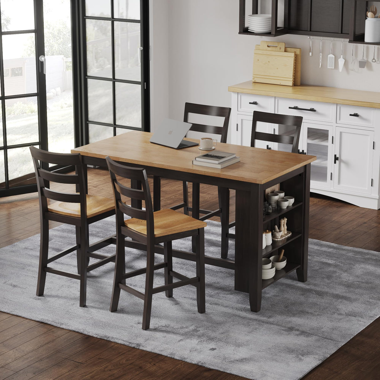 Signature Design by Ashley Gesthaven Contemporary Counter Height Dining Table with 3 Shelves and Trestle Base, Light Brown & Dark Brown Signature Design by Ashley
