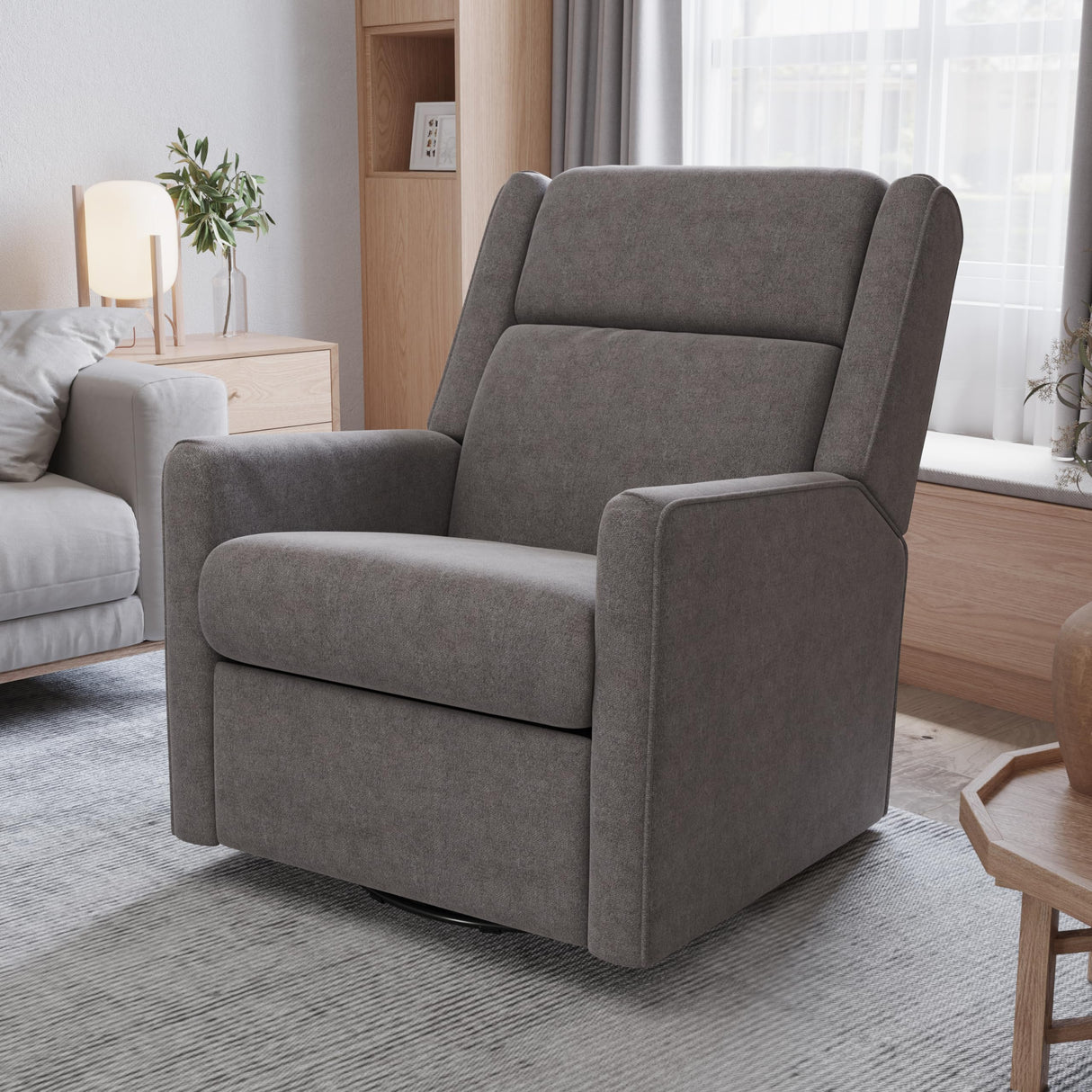 Merrick Lane Dara Manual Swivel Glider Rocking Recliner, 3 Position Recline, 360 Degree Swivel, 20 Inch Round Base, Dark Gray Merrick Lane