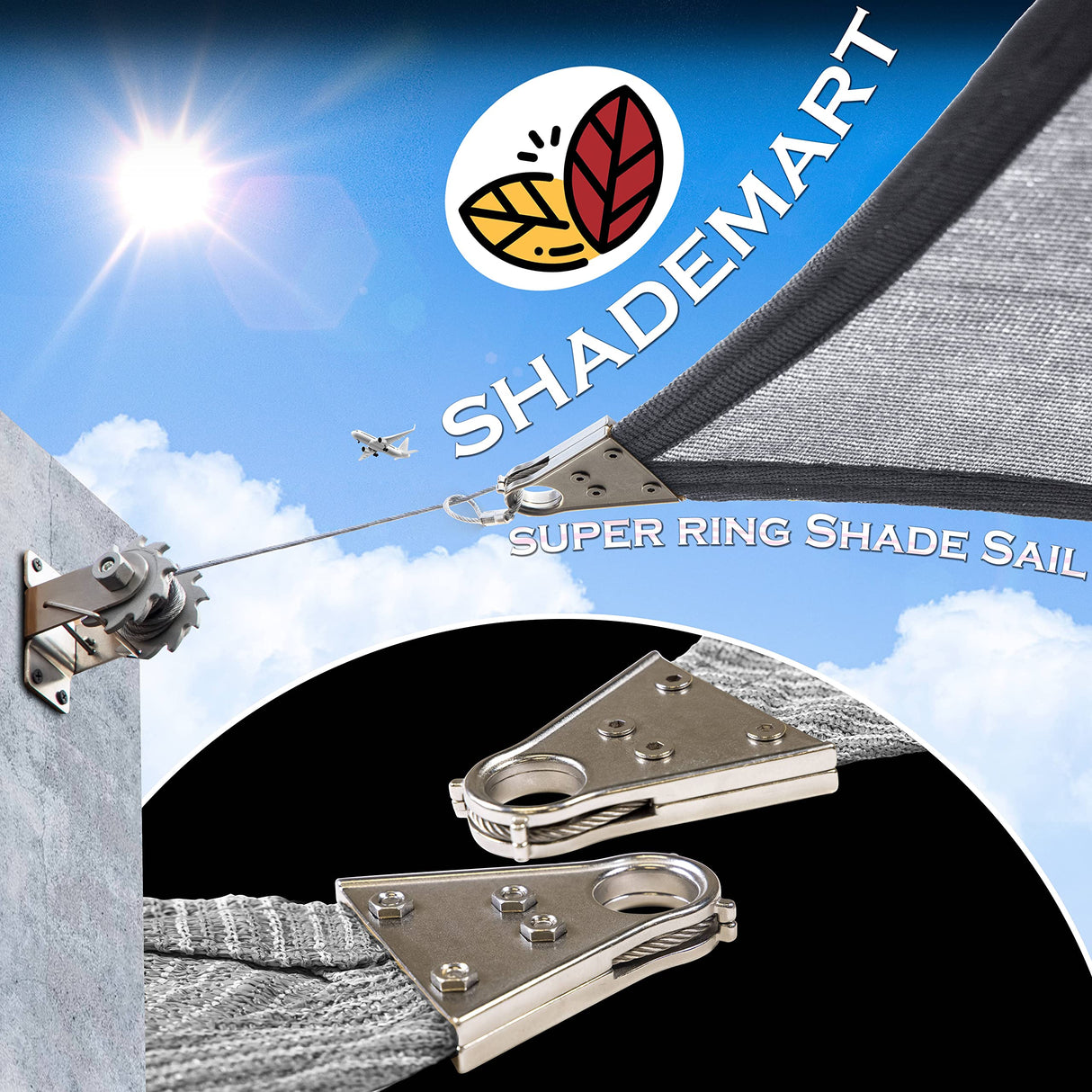 ShadeMart Heavy Duty 30' x 36' Grey Sun Shade Rectangle Shade Sail, Super Ring Canopy Awning Shades for Patio Carport Yard UV Blockage Commercial Grade 260 GSM, We Custom Size ShadeMart