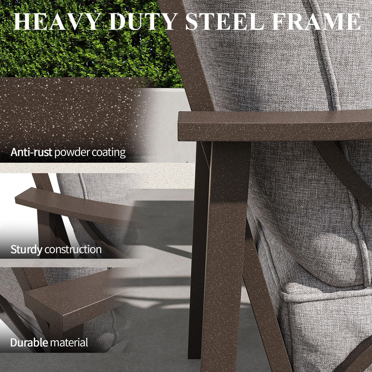 RoyalCraft Patio 3 Seats Sofa, All-Weather Outdoor Couch, Patio Furniture Sofa,Khaki Metal Furniture with Gray Cushions RoyalCraft