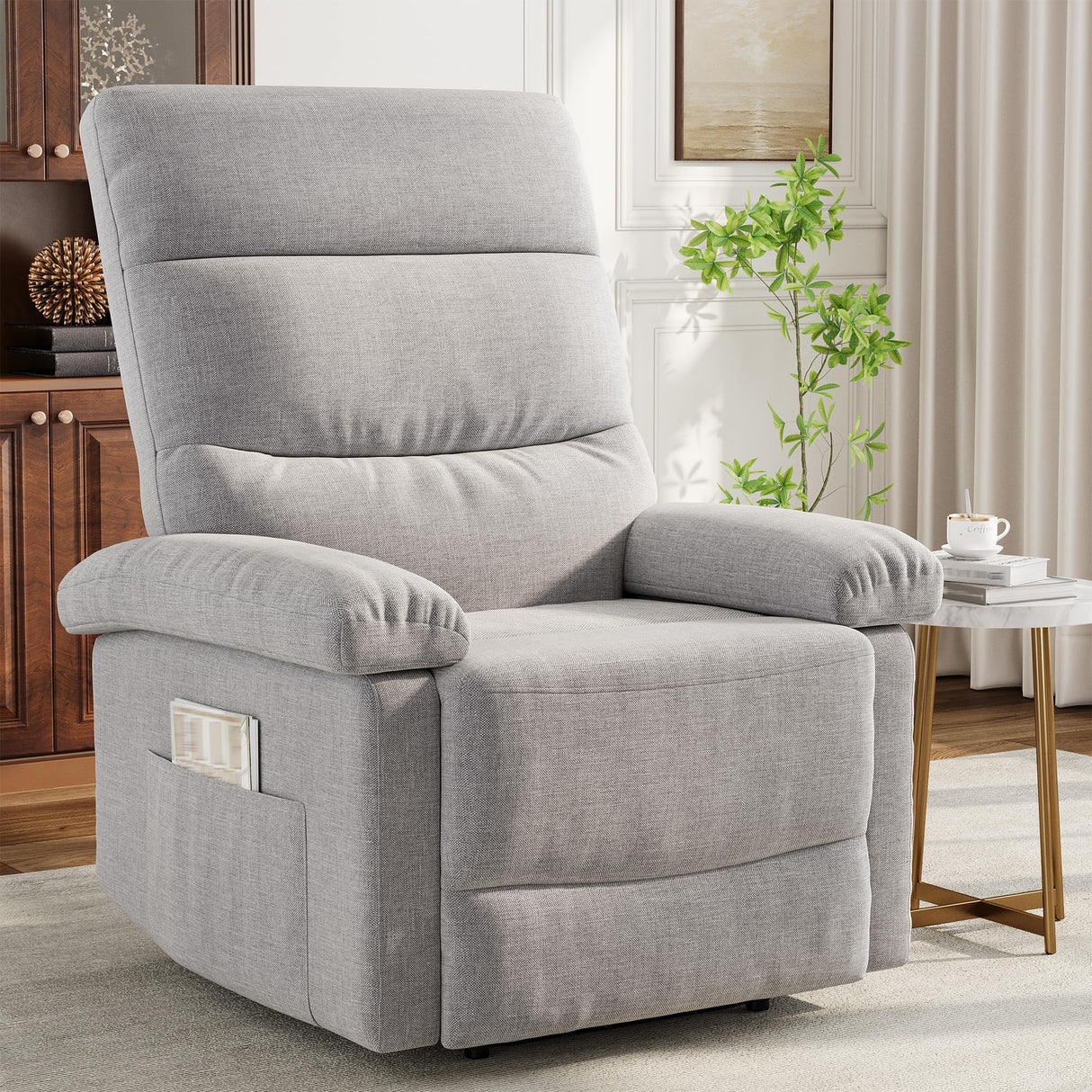 Garvee Recliner Chair for Adults, Manual Fabric Recliner with Side Pocket, Adjustable Single Sofa with Ergonomic Back Support, for Living Room, Nursery, Bedroom, Grey Garvee