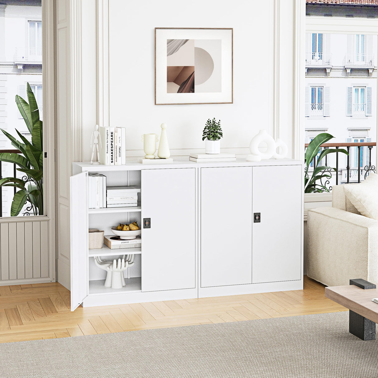 Letaya Metal Storage Cabinets with Lock Door,2 Adjustable Shelves Organizer Steel Storage Cabinets for Home,Office,Warehouse,Garage,Employee Lockers(White) Letaya