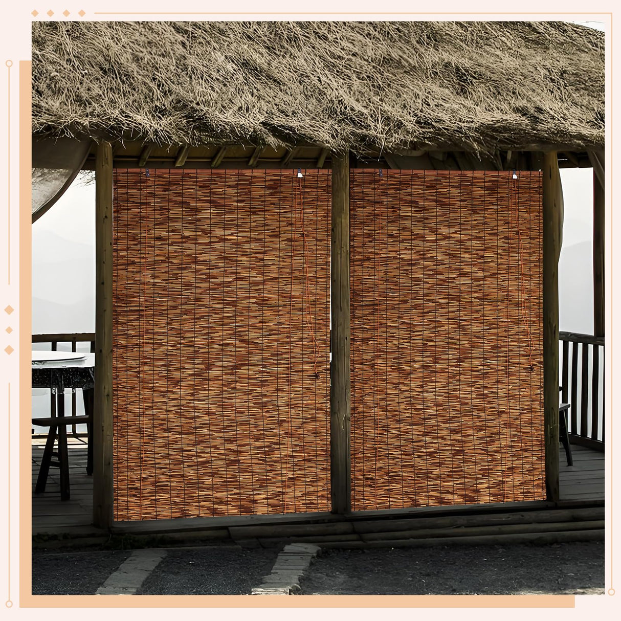 SHYDZYYC Reed Roller Shades,2 Pcs 48" W x 72" H Waterproof Privacy Screen Bamboo Outdoor Blind, Reed Curtain for Porch, Patio, Yard, Windows (Brown) SHYDZYYC