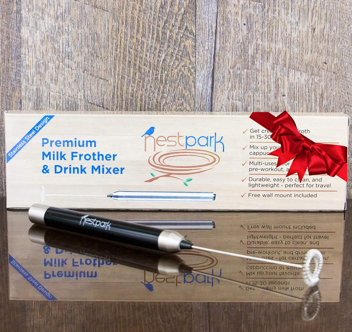 Nestpark Portable Drink Mixer Small Handheld Electric Stick Blender - Cordless and Battery Operated Bulletproof Keto Coffee Blender Nestpark