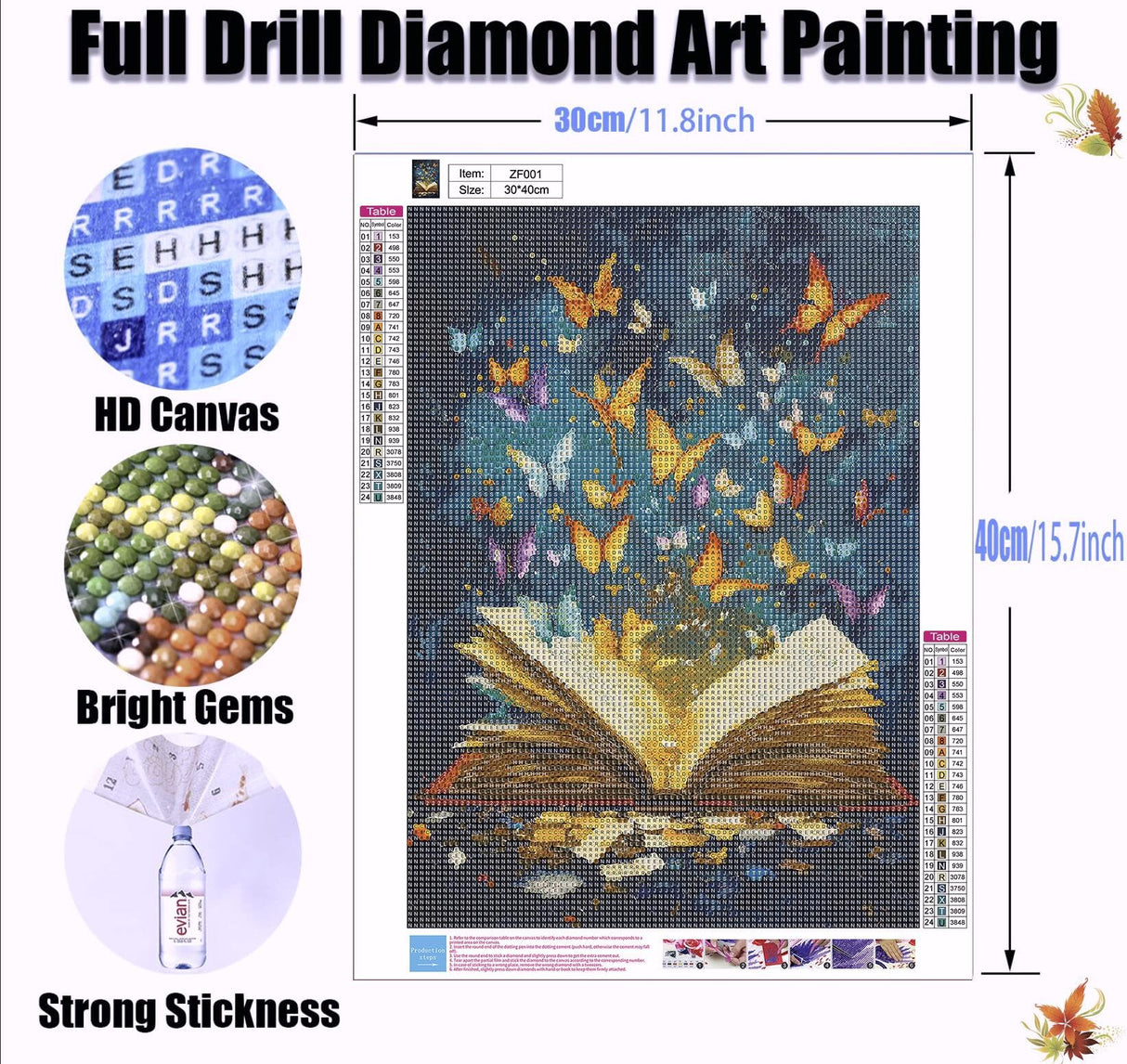 Book Diamond Art Painting Kits for Adults - Full Drill Diamond Dots Paintings for Beginners, Butterfly Round 5D Paint with Diamonds Pictures Gem Art Painting Kits DIY Adult Crafts Kits 12x16inch Legrace