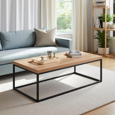 CENSI 47-Inch Natural Oak Coffee Table for Living Room, Modern Industrial Rectangular Wood and Metal Center Table with Extra Thick Tabletop (Natural Wood)