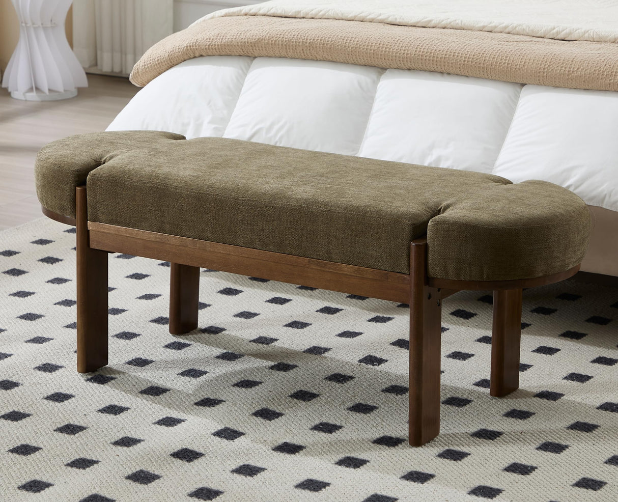 EALSON 49 Inch Modern Bedroom Bench Upholstered End of Bed Bench Wood Entryway Bench with Fabric Padded Seat and Wooden Legs Window Bench for Living Room Hallway, Olive Green EALSON