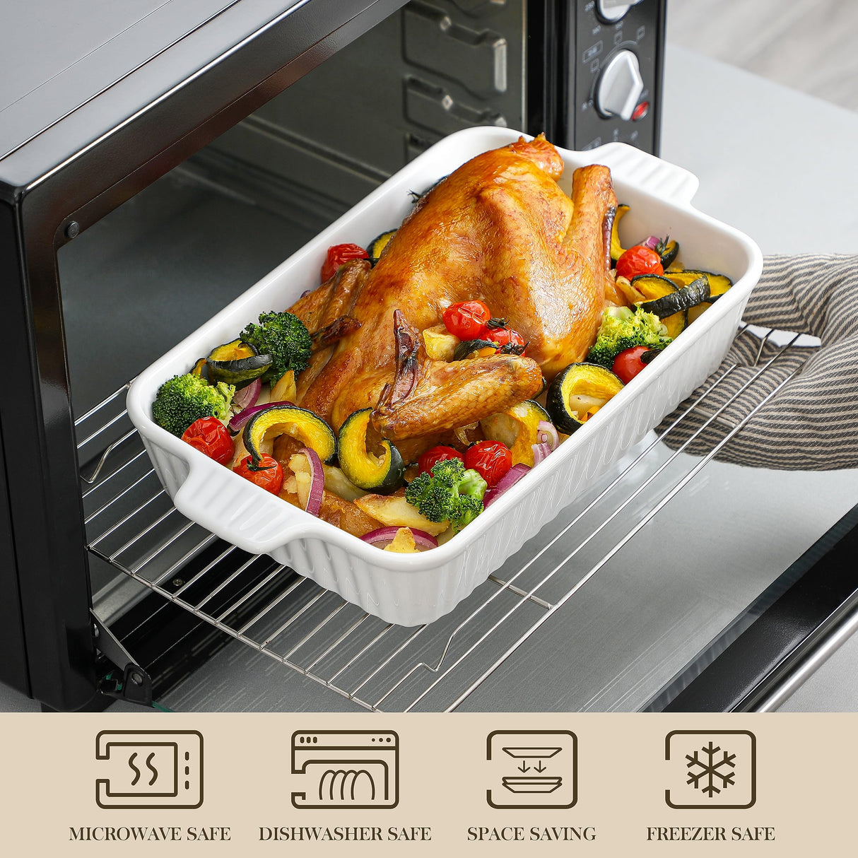 MALACASA Casserole Dishes for Oven, Porcelain Baking Dishes, Ceramic Bakeware Sets of 4, Rectangular Lasagna Pans Deep with Handles for Baking Cake Kitchen, White (9.4"/11.1"/12.2"/14.7"), Series MALACASA