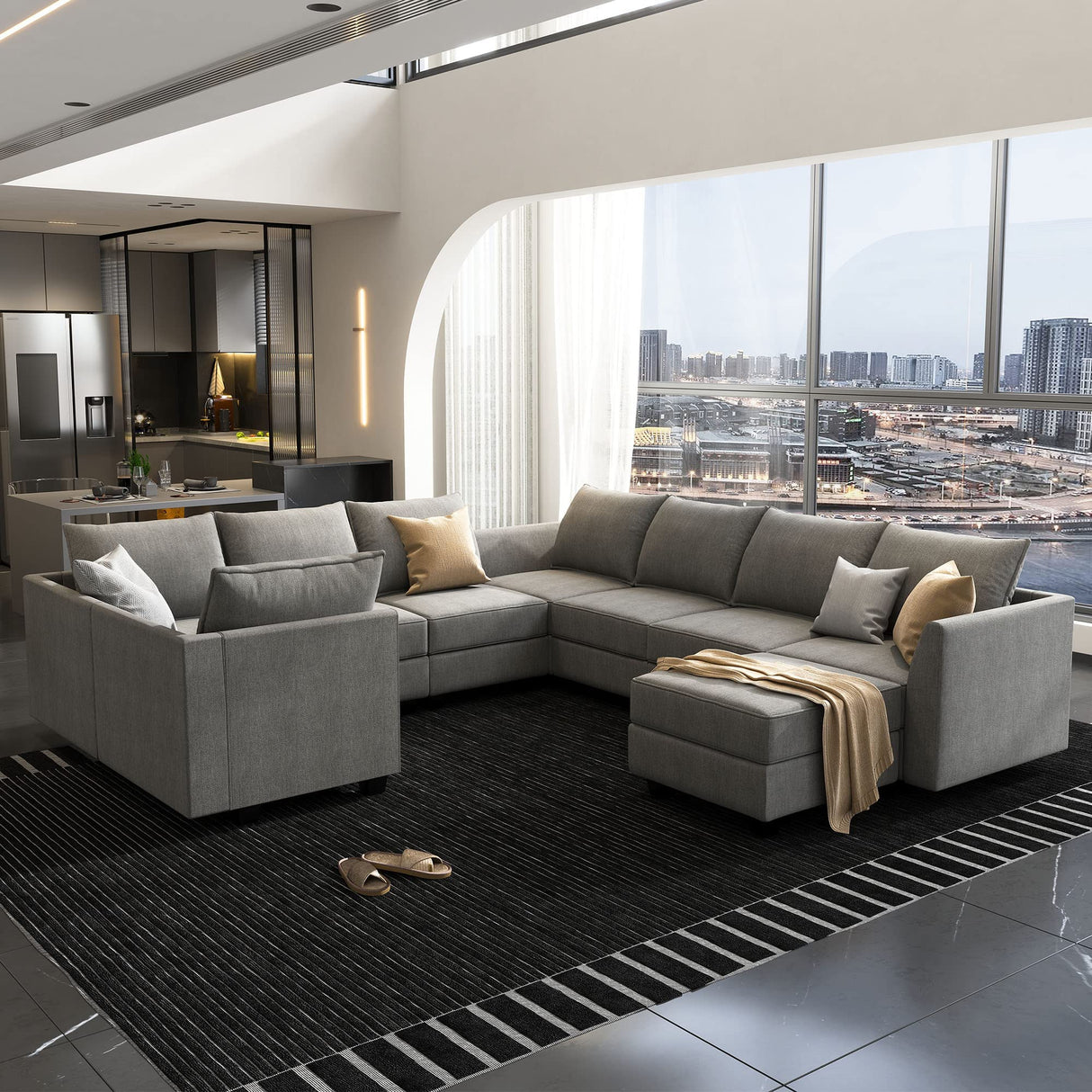 HONBAY Oversized Modular Sectional Sofa Modern Fabric Sectional Couch with Reversible Chaise U Shaped Modular Sofa Set Sleeper Sectional Couch with Stoarge Seats in Grey HONBAY