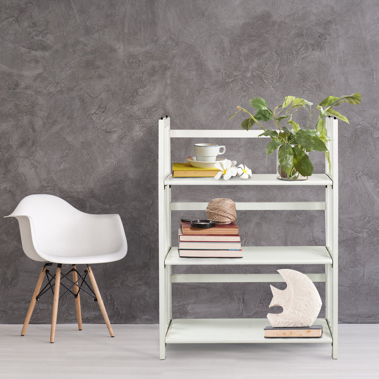 Casual Home 3-Shelf Folding Stackable Bookcase (27.5" Wide)-White Casual Home