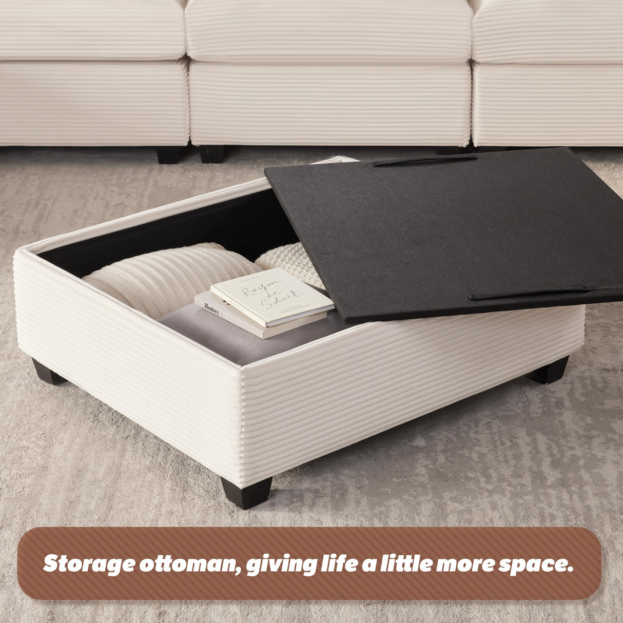 Huatean Home 125 Inch Oversized Corduroy Modular Sectional Sofa, U Shaped Modular Couch with Storage, 5 Seat Convertible Corduroy Couch, Comfy Sectional Couches for Living Room with Foam, Light Beige Huatean Home