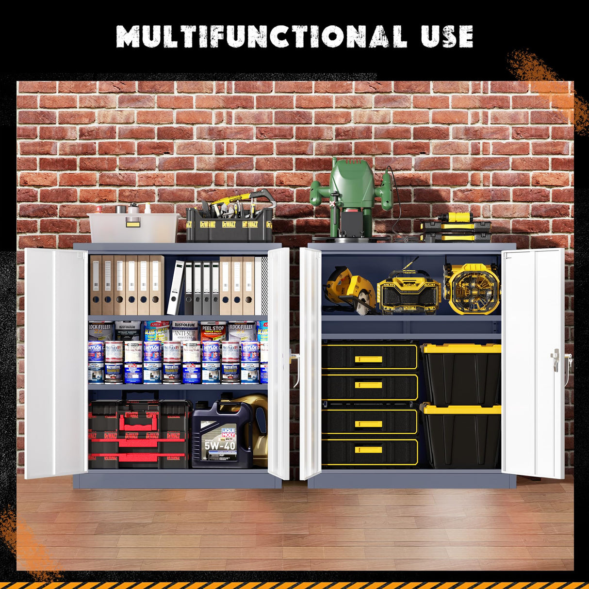 Greenvelly Metal Storage Cabinet with Doors and Shelves,Lockable Storage Cabinet for Office, 36” Metal Utility Cabinet Garage Cabinets, Lockable File Cabinet for Home Office, Garage, Kitchen Greenvelly