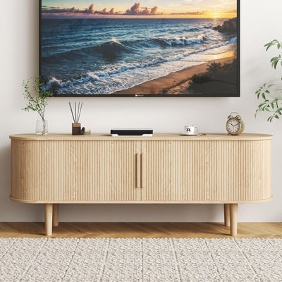 NVETHM TV Stand, Modern TV Console Table with Storage Compartment and Sliding Door, Gaming Entertainment Center with Cabinet for Living Room, Bedroom, Office (Natural)