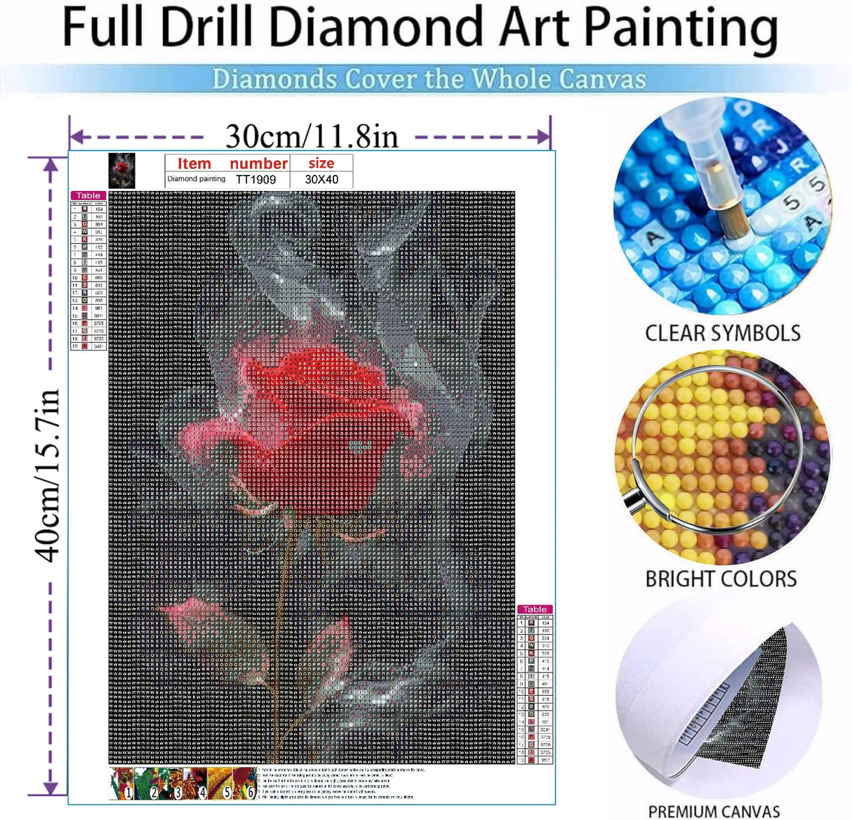 MOMDEDP 5D Rose Diamond Painting Kits for Adults Beginners, Red Flower Diamond Art Kit,DIY Full Round Drill Diamond Dot Gem Art Kits for Adults,Home Wall Decor 12x12 Inch MOMDEDP