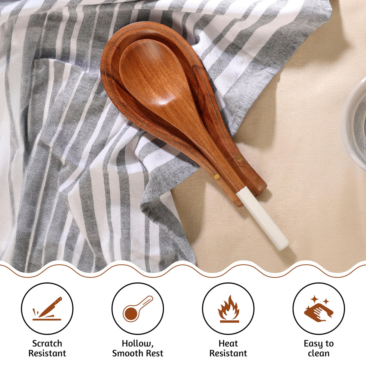 Folkulture Spoon Rest for Kitchen Counter, Spoon Holder for Stove, Kitchen Spoon Rest, Spoon Holder for Kitchen Counter, Acacia Wood, 10" Cooking Spoon Holder, Stove Spoon Holder or Cute Spoon Rest Folkulture
