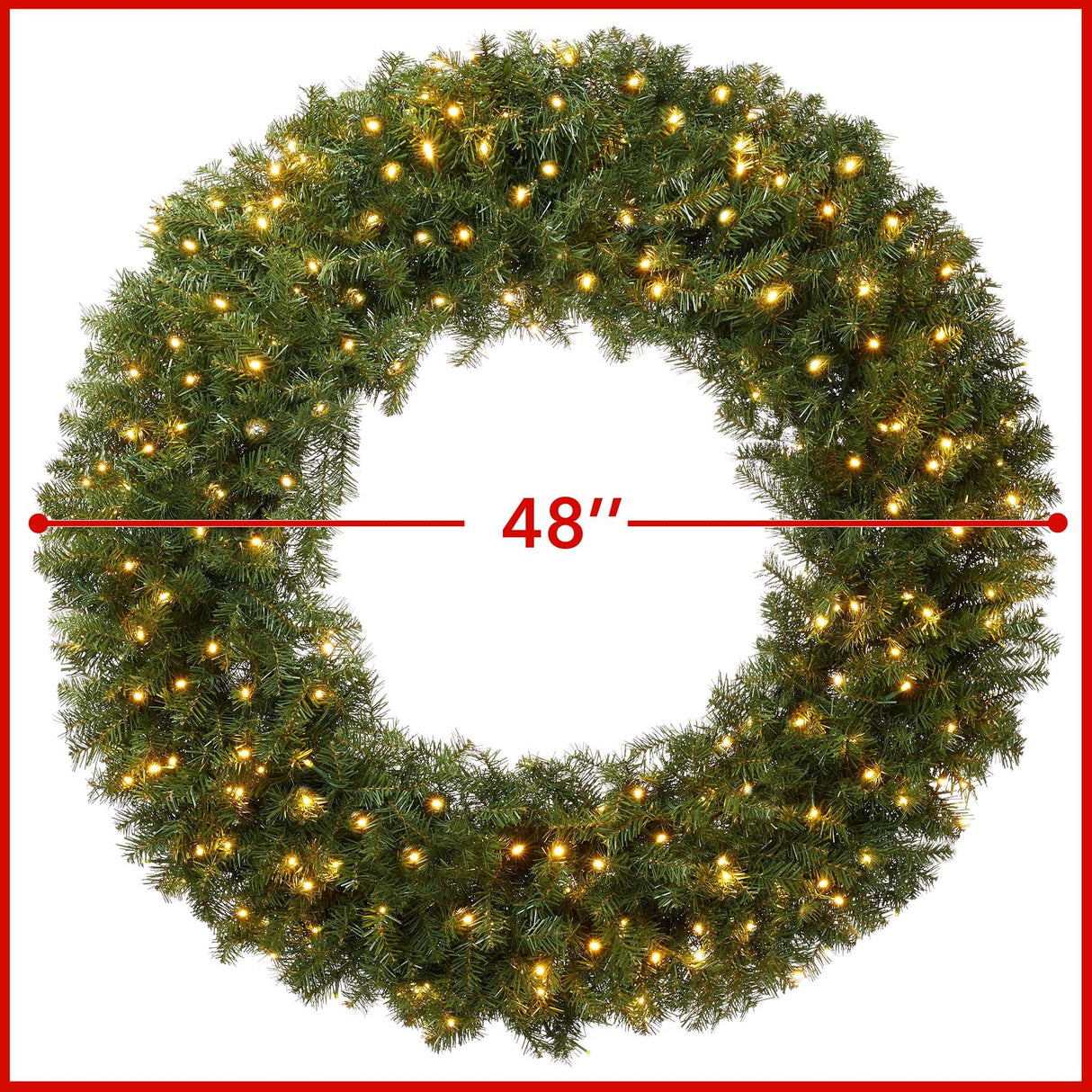 Casafield Pre-Lit Artificial Christmas Wreath for Front Door, Window or Mantel, Green Fir with White Lights Indoor/Outdoor Holiday Decor, 48 Inches Casafield
