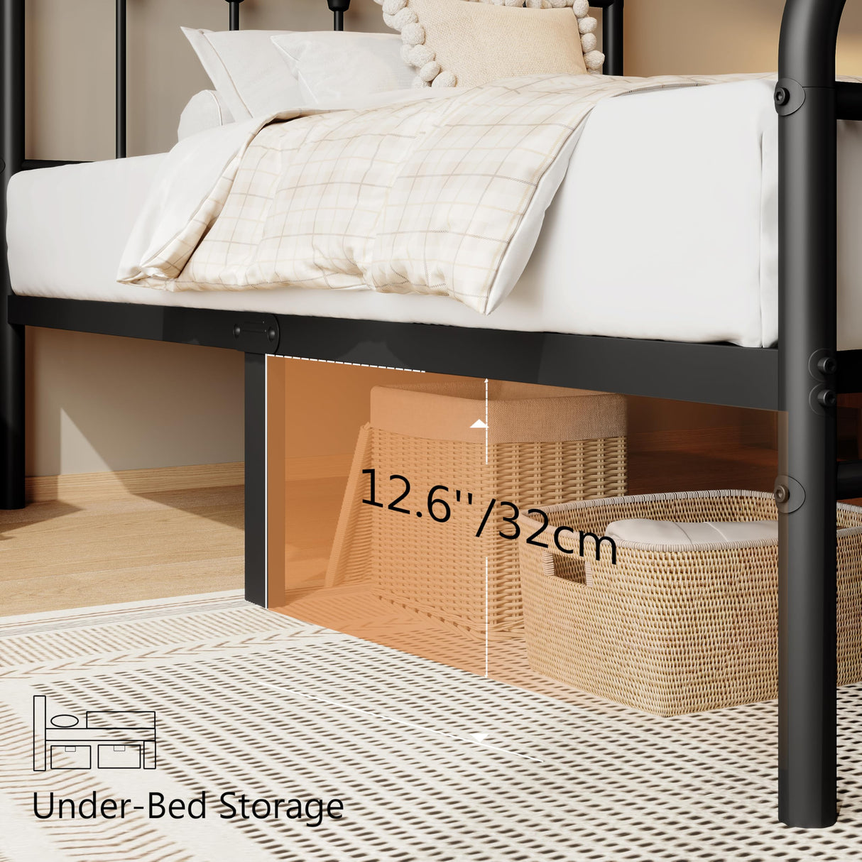 zunatu Twin Size Metal Platform Bed Frame/Victorian Style Headboard and Footboard/Steel Slat Support/Easy Assembly/No Box Spring Needed/Underbed Storage/Noise Free/Black zunatu