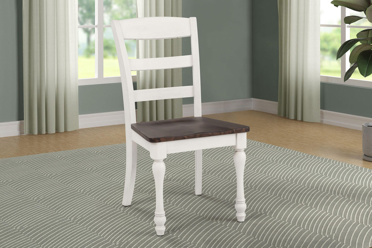 Coaster Home Furnishings - Madelyn - Wood - Set of 2 Farmhouse Dining Side Chairs with Ladder Backs, Saddles, Scooped Seats and Turned Legs - Dining Room - Coastal White and Dark Cocoa - 110382 Coaster Fine Furniture