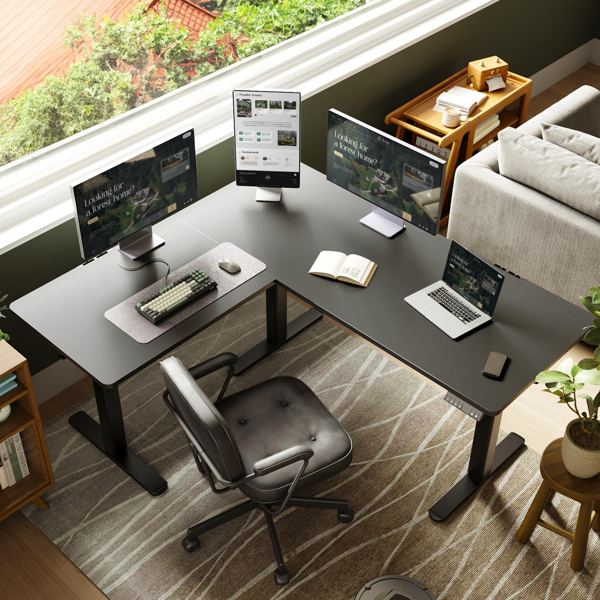 YDN L Shaped Standing Desk, Electric Standing Desk L Shape Adjustable Height Dual Motor, 63 x 55 Inch Corner Standing Desk with Splice Board for Home Office, Large Standing Desk, Black YDN