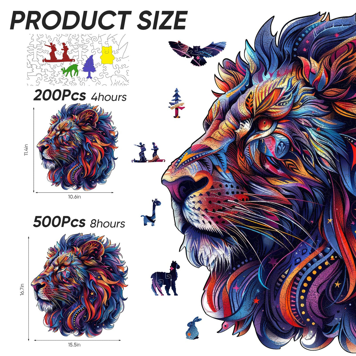 Qiuenisray Wooden Puzzles for Adults,Lion Wooden Jigsaw Puzzles 200pcs,11.4X10.6in,Medium,Unique Shape Animal Adult Puzzles,Irregular Wood Puzzles Creative Gift for Adults and Kids Family Game Qiuenisray