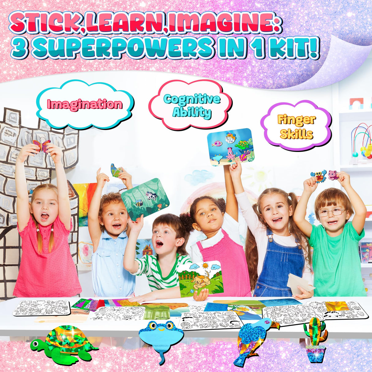 sinceroduct Foil Art Kit for Kids, Foils Arts and Crafts for Kids Age 4-8,Travel Toys Supplies,Foil-Foam Stickers,Birthday Gifts for Boys & Girls,Mess Free Coloring Card Set. sinceroduct