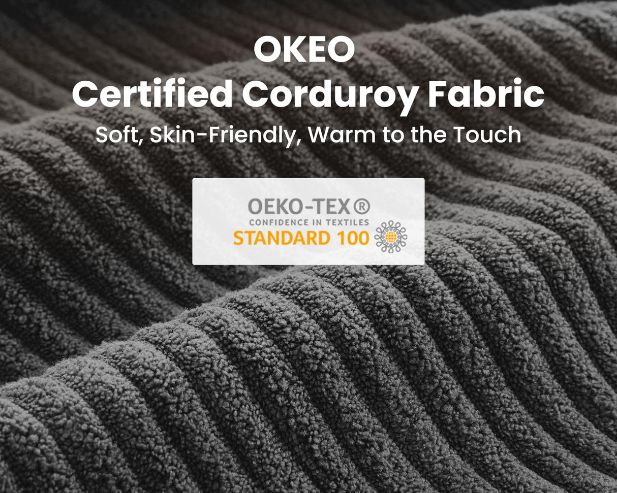 CHIC HOUSE Corduroy Modular Sectional Couch with Ottoman Chaise, L/U Shaped Sleeper Sofa for Living Room, Apartment, Lounge, Modern Armrest Neck Support Furniture (5 Seater Sectional, Dark Grey) CHIC HOUSE