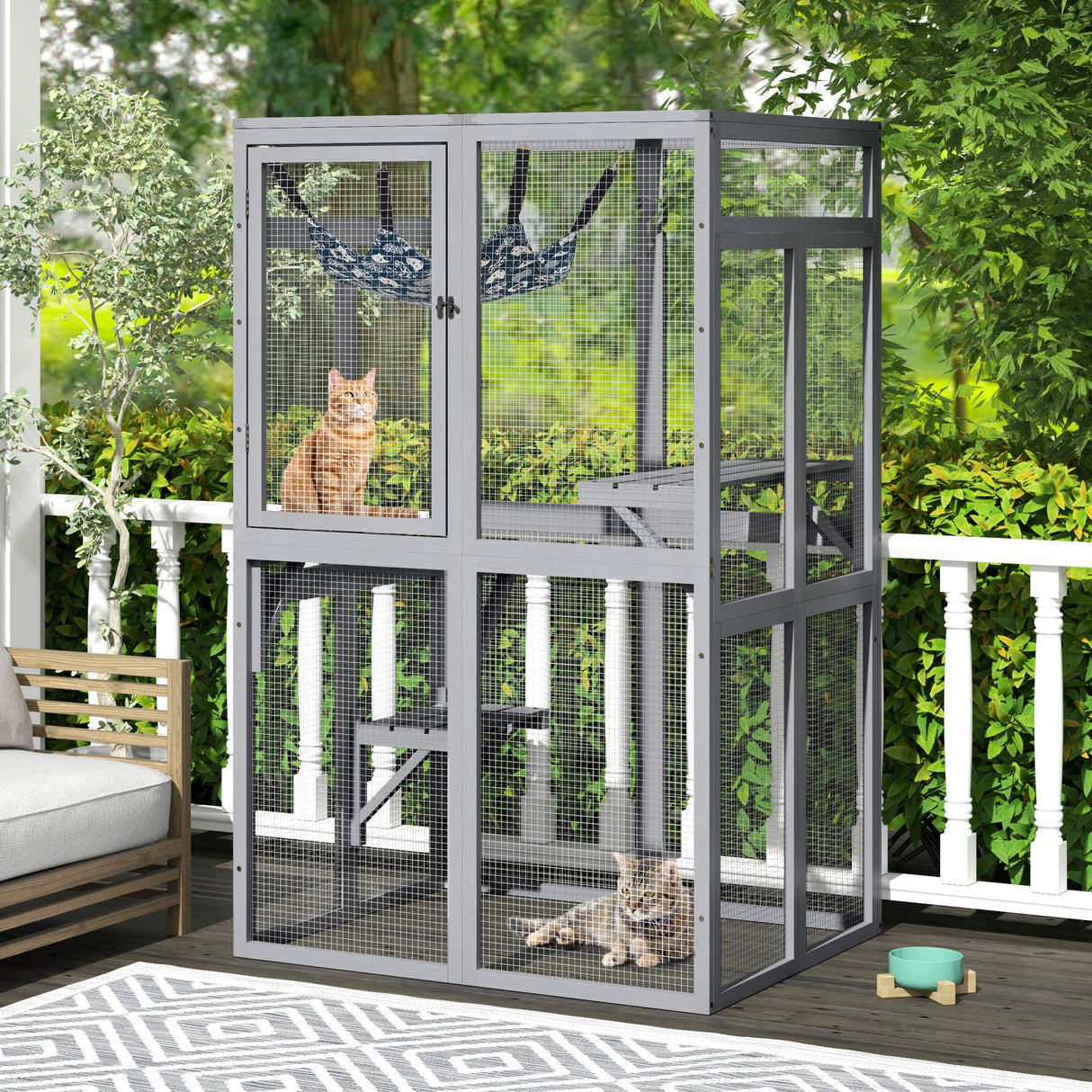 Catio Outdoor Cat Enclosure, Wooden Catio with Window Access for Patio, Indooe Kitty House (Grey) Nyeekoy