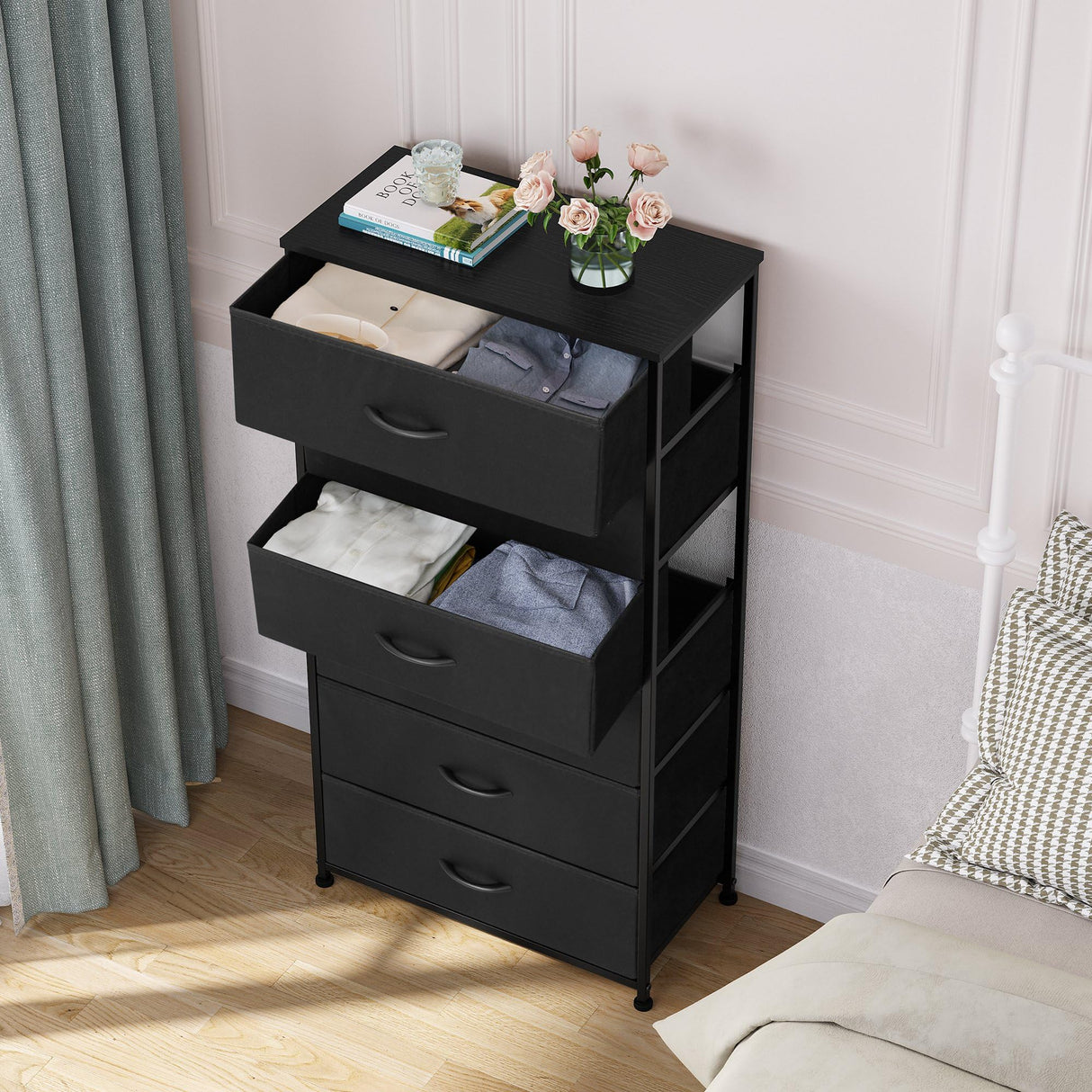 Crestlive Products Dresser for Bedroom with 6 Drawers, Tall Chest of Drawers, Black Dressers Bedroom Furniture, Storage Organizer Unit with Bins for Closet, Hallway, Living Room, Entryway Crestlive Products