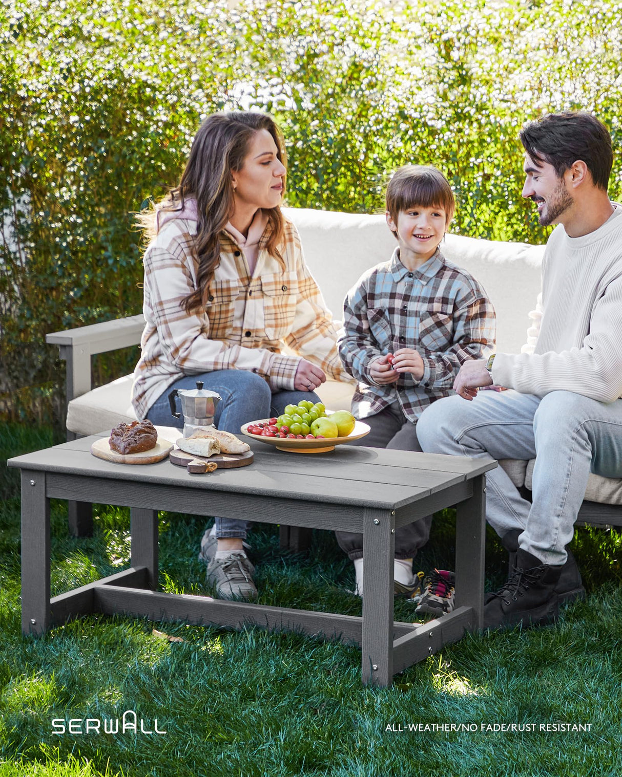 SERWALL HDPE Patio Conversation Set, 6-Piece Sectional Outdoor Furniture Set, All Weather Outdoor Couch Set Patio Furniture Set for Deck, Lawn, Grey Frame with Khaki Cushion SERWALL