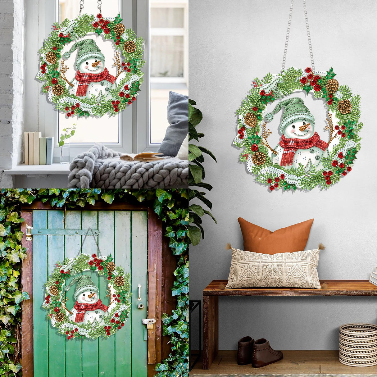 Diymood DIY Hanging Diamond Art Kits for Adults Christmas, Diamond Painting Kit Pendant Special Shaped Double Sided Acrylic Sun Catcher Board Wreath Pendants Canvas Window Wall Decor 8 x 8 Inch Diymood