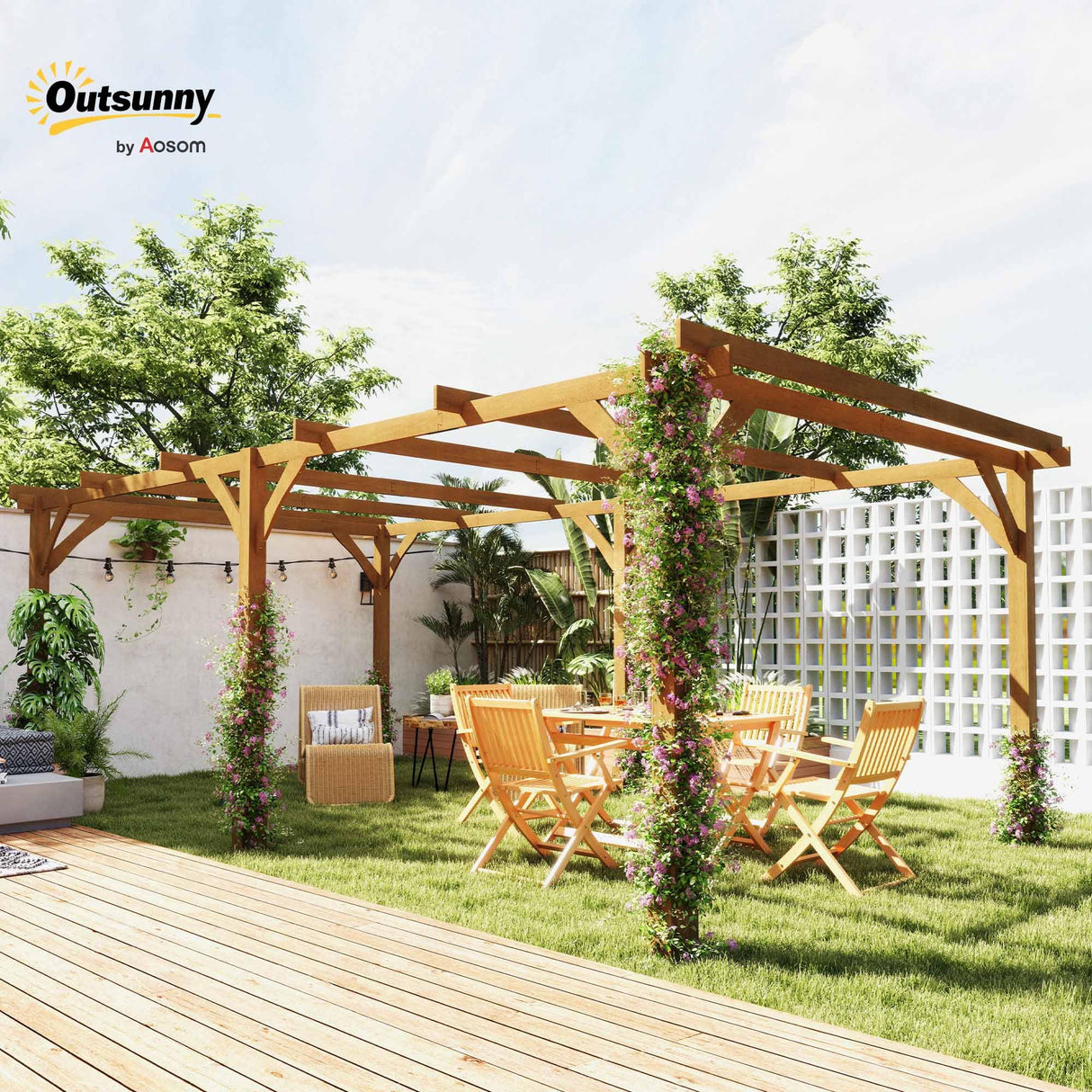 Outsunny 20' x 10' Outdoor Pergola, Wood Gazebo Grape Trellis with Stable Structure and Concrete Anchors for Climbing Plant Support, Garden, Patio, Backyard, Deck, Dark Brown Outsunny