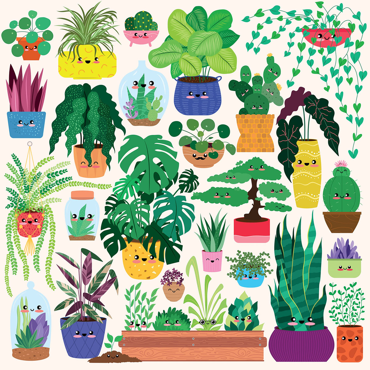 Mudpuppy Happy Plants – 500 Piece Family Puzzle with Fun and Adorable Illustrations of Succulents and Flowers for Children Ages 8 and Up Mudpuppy