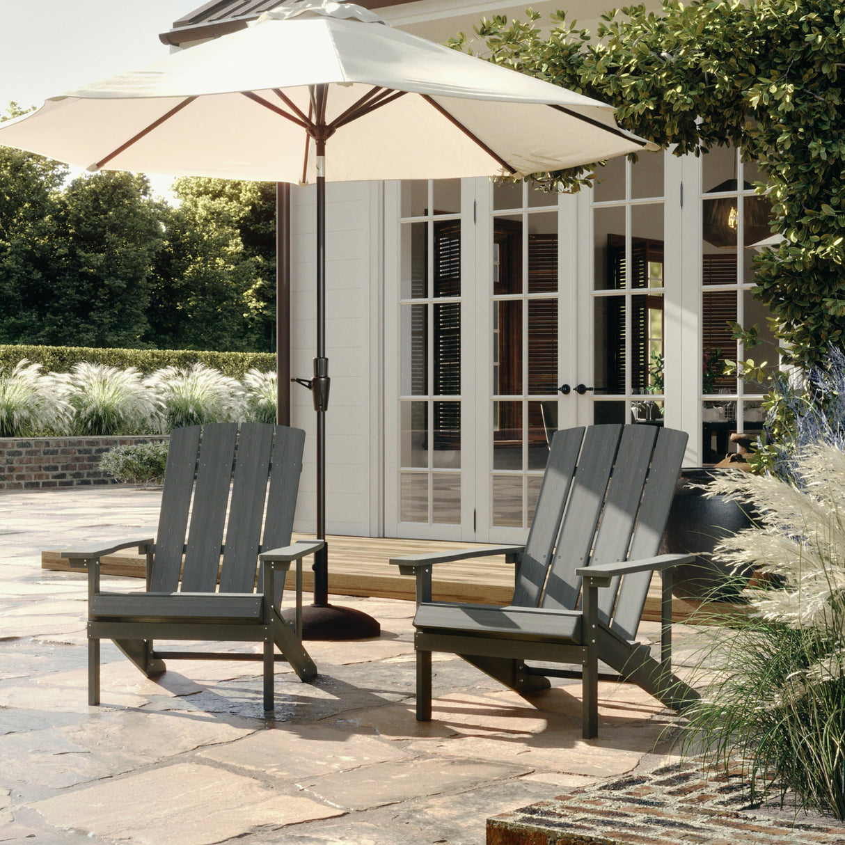 Flash Furniture Charlestown Indoor/Outdoor Faux Wood Adirondack Chair, Weather-Resistant Polyresin Patio Adirondack Chair with 350-lb. Static Weight Capacity, Gray Flash Furniture