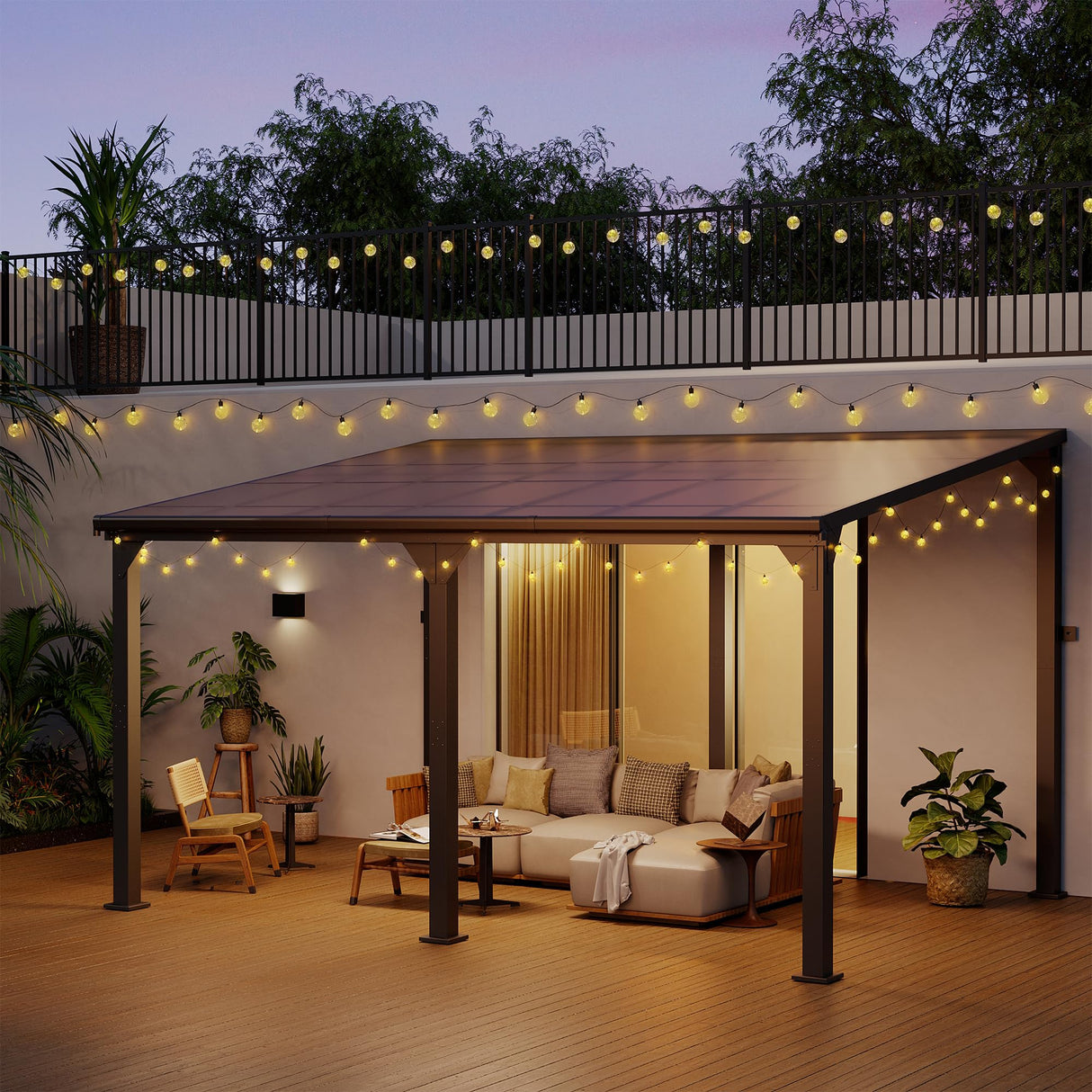 Pamapic 10 * 14FT Hardtop Lean to Gazebo,Wall Mounted Gazebo,Outdoor Gazebo,Aluminum Frame Pergola,UV Resistant Polycarbonate Roof,Outdoor Patio Awnings for Deck,Backyard Pamapic