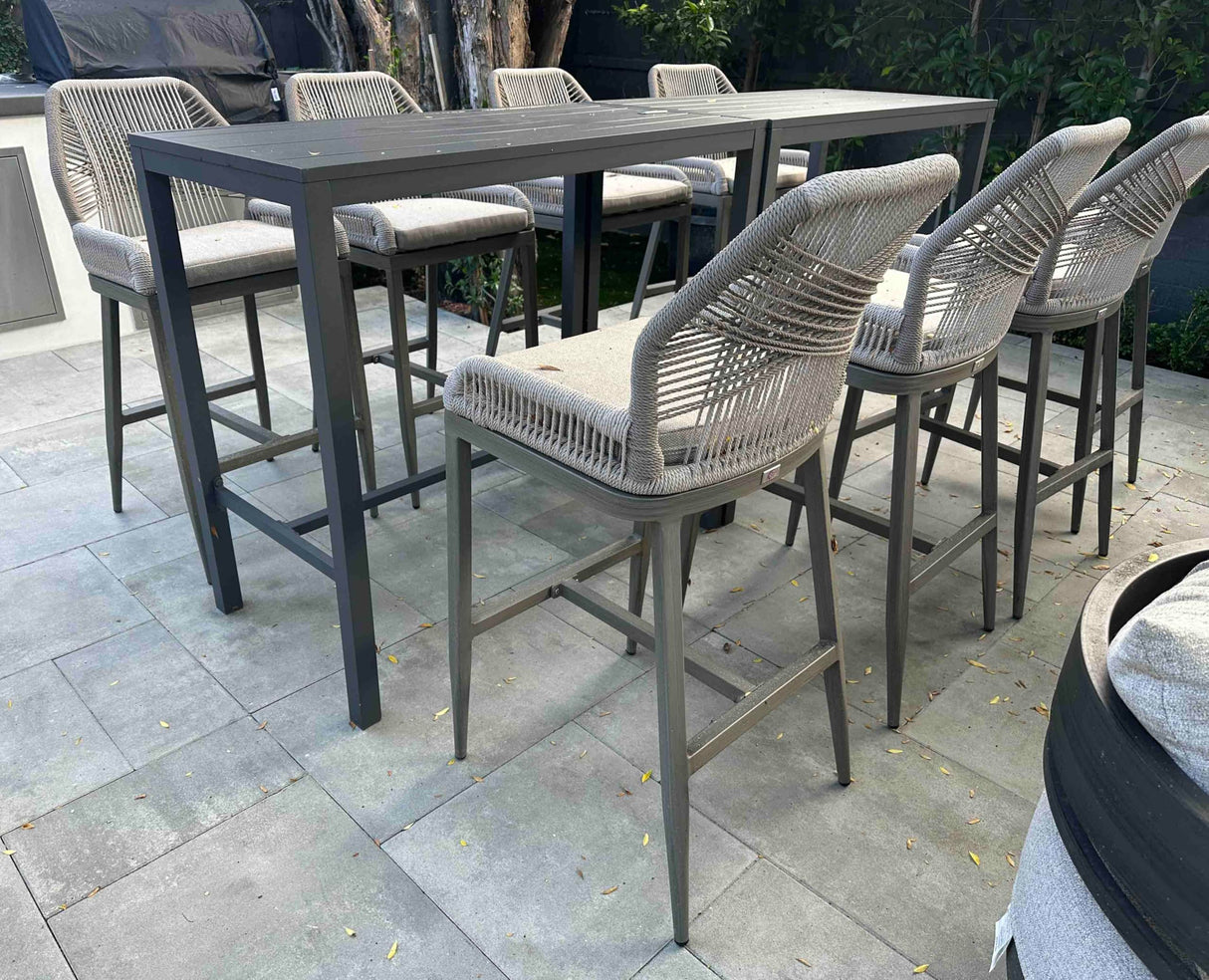 PURPLE LEAF Counter Height Bar Stools Set of 4 Woven Aluminum Modern Barstools with Back and Arms for Patio Balcony Pool Accent Outdoor Kitchen Counter Stool Chairs PURPLE LEAF