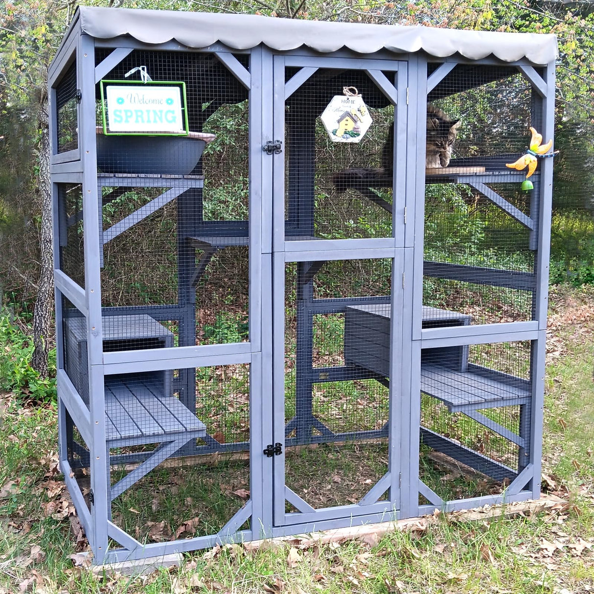 Catio Outdoor Cat Encolsure 71" Large Cat House Window Catio Walk in Kitty Shlter with Resting Box,Upgrade Waterproof Cover GUTINNEEN