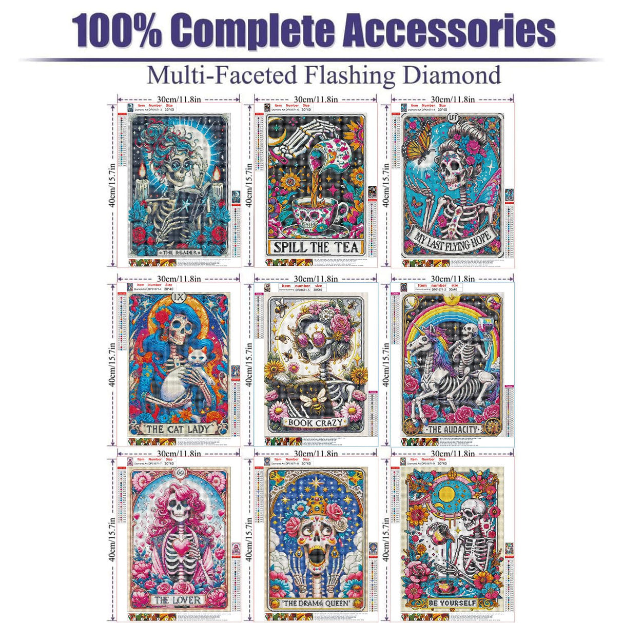GOUOYANA Skull Diamond Art Kits for Adults - 9pcs, Tarot Card Diamond Painting for Beginners, DIY Full Rhinestone 5D Gothic Diamond Painting Kits (Gemstone Craft), Home Wall Decoration (12x16 inch) GOUOYANA