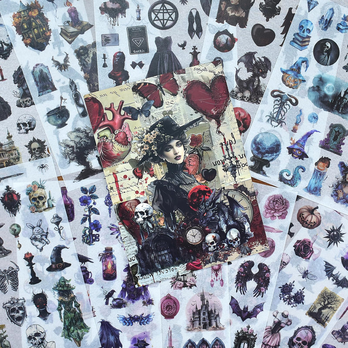 DAPUTOU 550PCS Vintage Scrapbook Stickers Books 24Sheets Vintage Butterfly Garden Flowers Gothic Stickers Kit for Scrapbooking Supplies Aesthetic Junk Journal Journaling Craft Halloween DAPUTOU