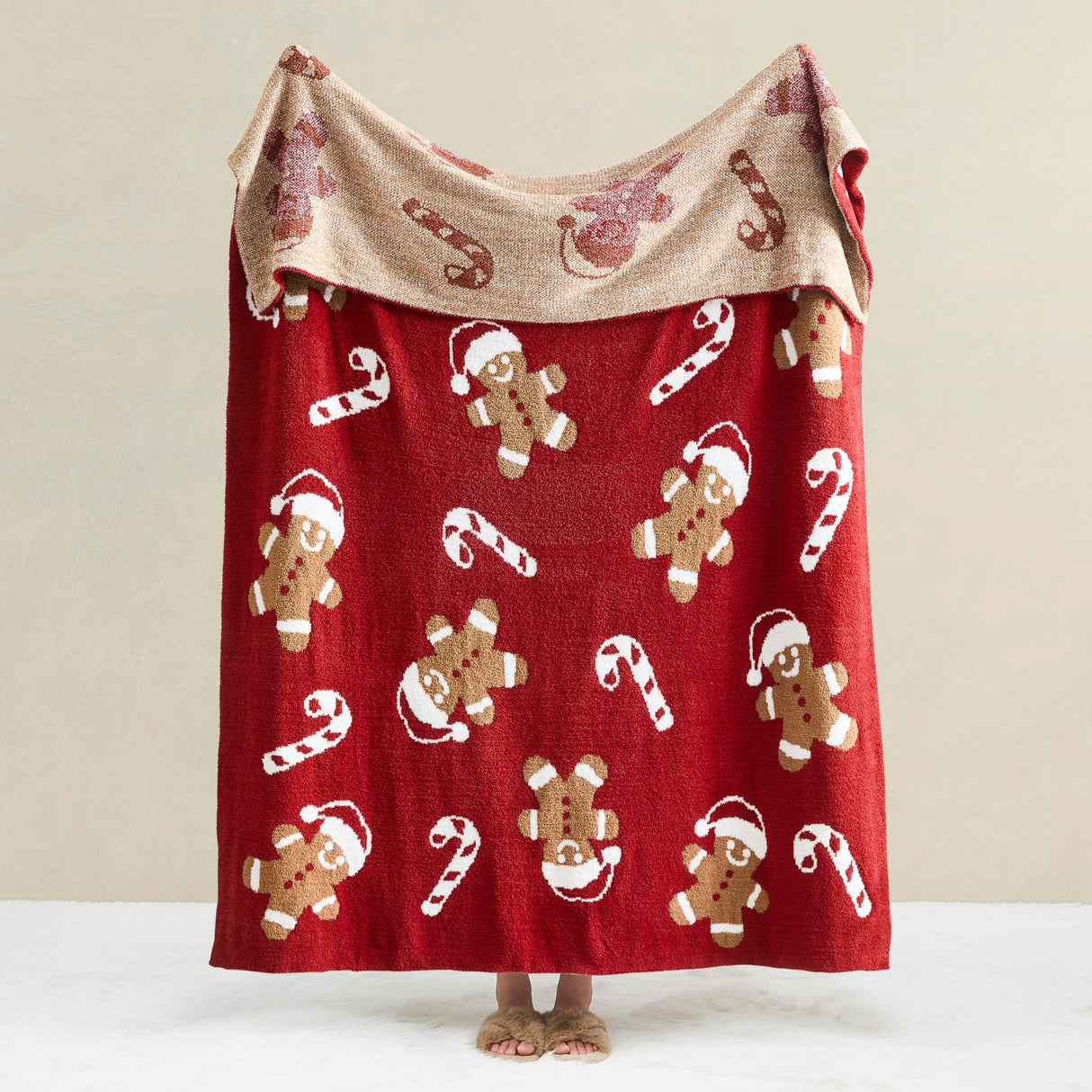 WDCOZY Christmas Throw Blanket Gingerbread Man Reversible Super Soft Knitted Blankets Couch Bed Sofa Microfiber Warm Cozy Lightweight Fluffy Fuzzy Fall Cute Blanket Winter 50x60 Inches WDCOZY