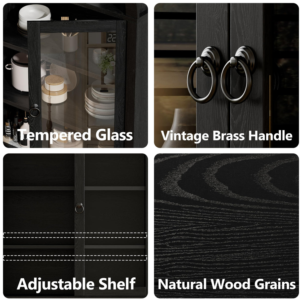 71'' Tall Arched Cabinet - Wood Kitchen Pantry, Farmhouse Arch Display Bookcase Hutch with 2 Large Drawers & Adjustable Shelves, Versatile Storage Furniture for Living Room Dining Room Bathroom, Black MECHYIN