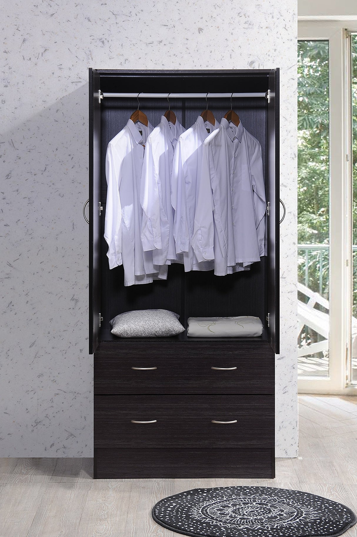 Hodedah W Chocolate HI29 2 Doors Wardrobe with 2 Drawers Hodedah