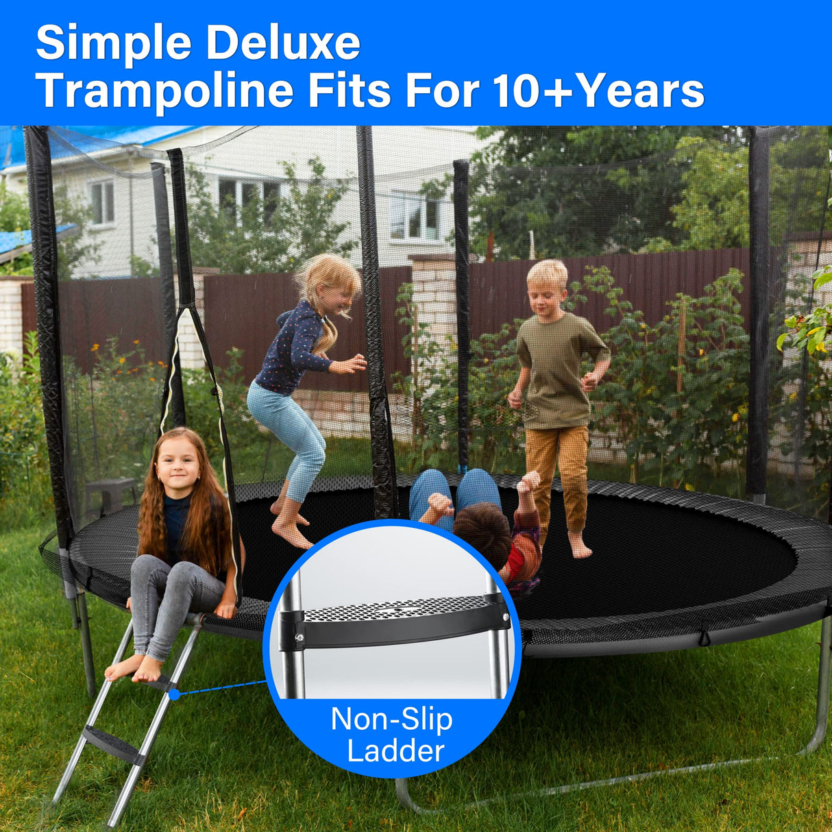 Simple Deluxe Trampoline for Kids with Safety Enclosure Net 12FT Wind Stakes Simple Deluxe 400LBS Weight Capacity Outdoor Backyards Trampolines with Non-Slip Ladder for Children Adults Family, Black Simple Deluxe